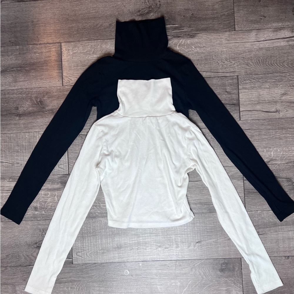 Elegant Black and White Mock Turtleneck Crop Top Bundle
